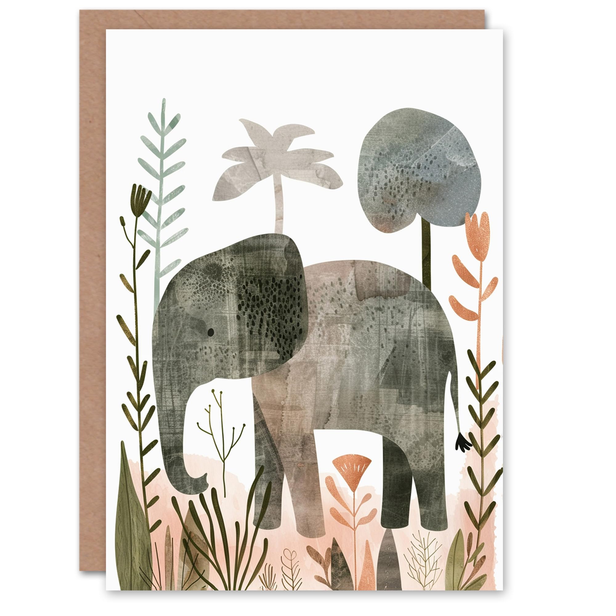 Artery8 Birthday Card Elephant Safari Nature Cute Animal For Child Kids Son Daughter Greeting Card