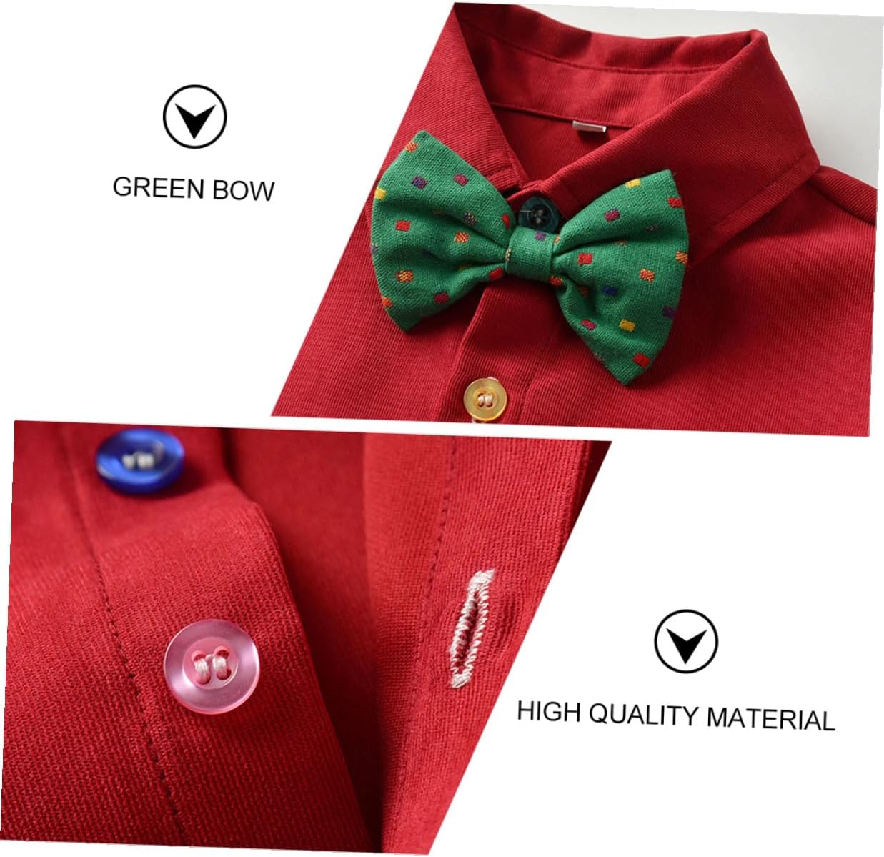 Christmas Suit Set for Boys – Long Sleeve Bow Tie Shirt with Red Suspender Trousers, Festival Outfit for 120cm Height, Holiday Party Clothing Set