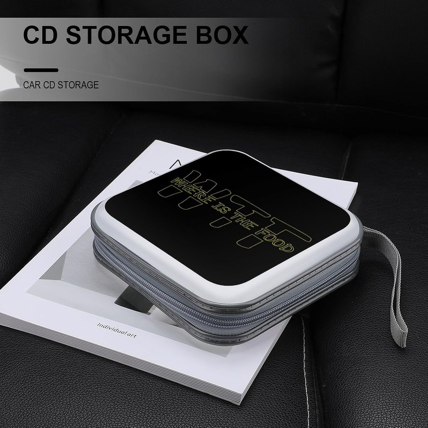 WTF - Where's The Food CD Storage Case DVD Holder Box Portable Disc Organizer 40 Capacity for Car Home Travel