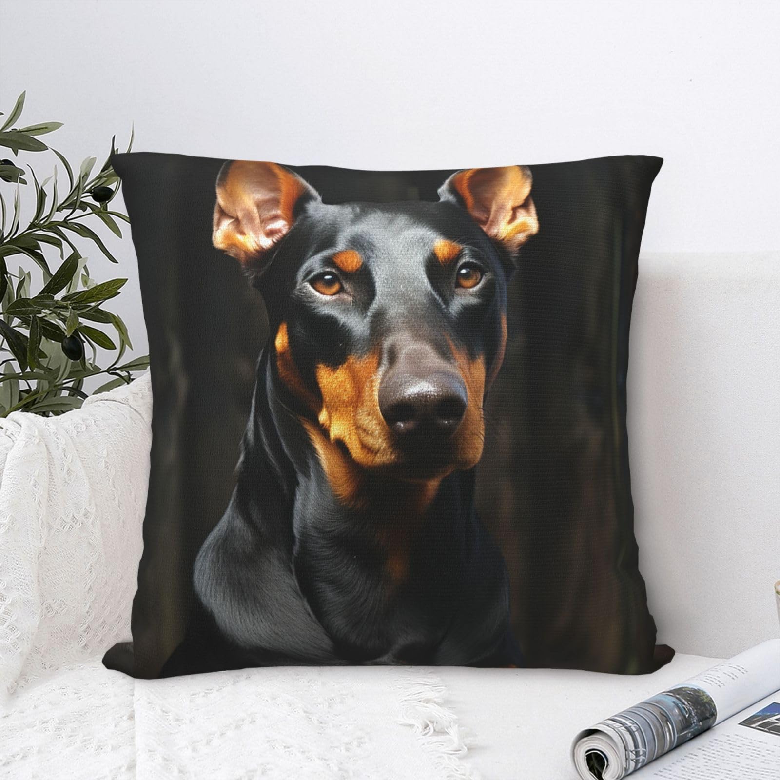 FodPand Luxury Velvet Throw Pillow Covers 24"x24" Super Soft Decorative Pillow Cases - Doberman Pillowcases Modern Lumbar Cushion Cases for Couch Sofa Bed Pillow Shams