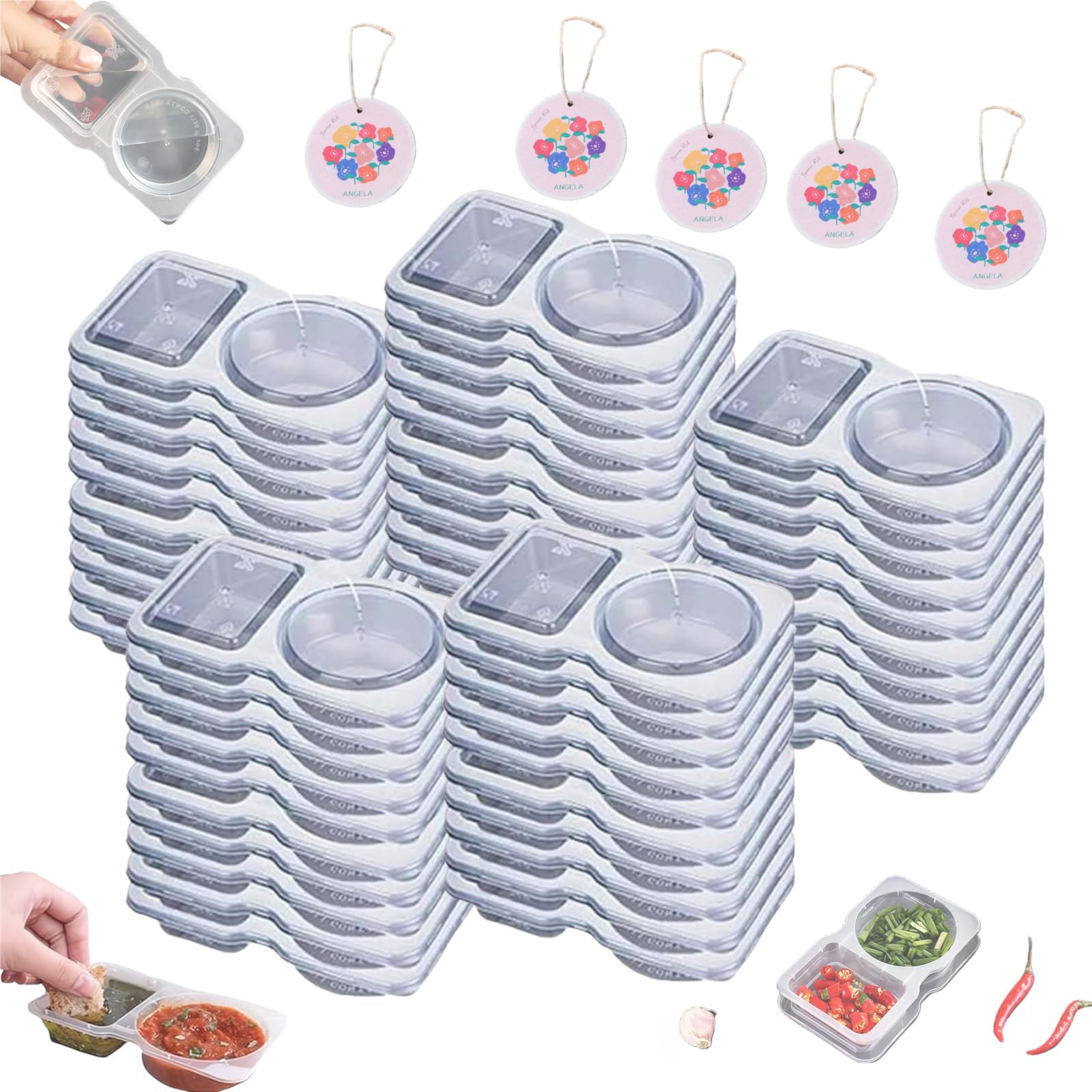 Contenitori Portatili A 2 Scomparti Per Snack E Salse – 160 Ml A Prova Di Perdite, Senza BPA, Adatti Al Microonde – Ideali Per Scuola, Ufficio E Picnic
