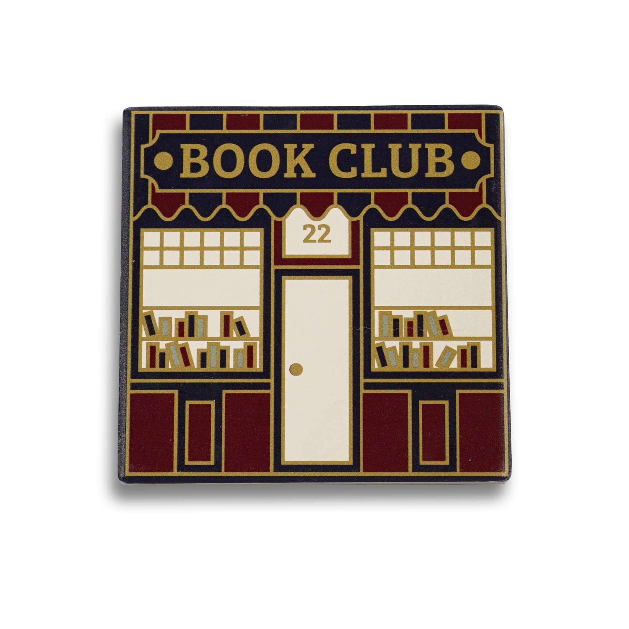 Half Moon Bay Pulteney Press Book Club 4 Inch Square Ceramic Stoneware Beverage Drink Coaster Brick Red and Black