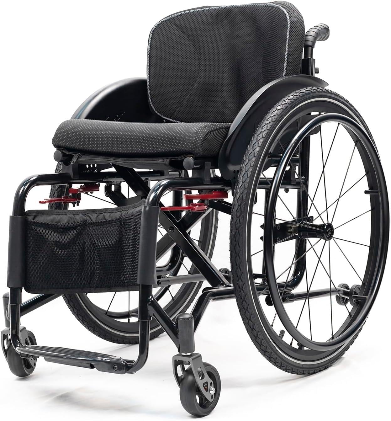 Silla de ruedas deportiva plegable ultraligera, silla de ruedas manual todo terreno con frenos de mano, aleación de aluminio autopropulsada, reposapiés ajustable y altura del asiento