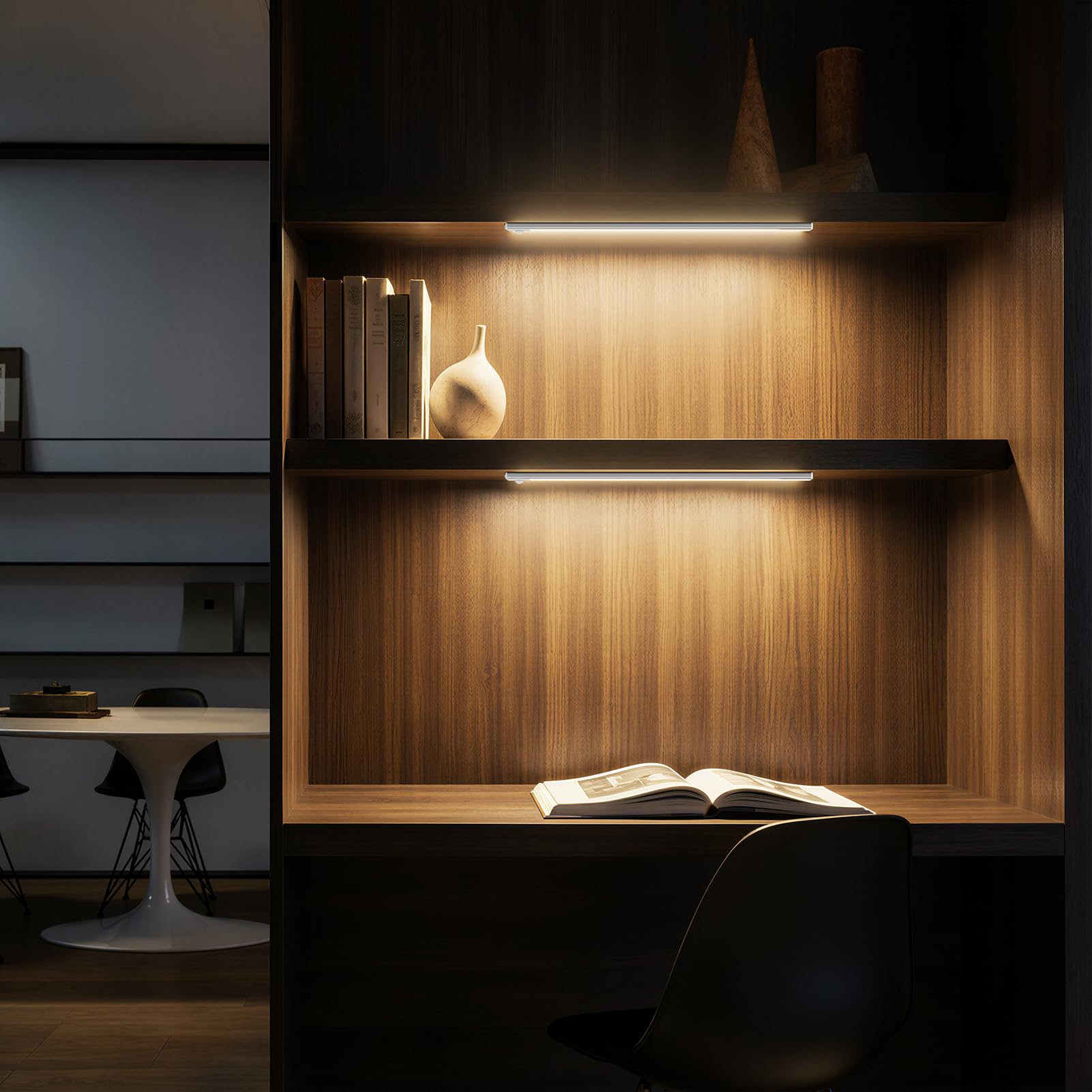 Klighten 2 Piezas Luz de Armario 40CM Recargable USB, Led Cocina Bajo mueble con Sensor Movimiento, 3 Modos, Luces Armario Adhesiva Magnetica Pilas, 73 LEDs, Blanco Cálido 3000K, 2200mah, Plata