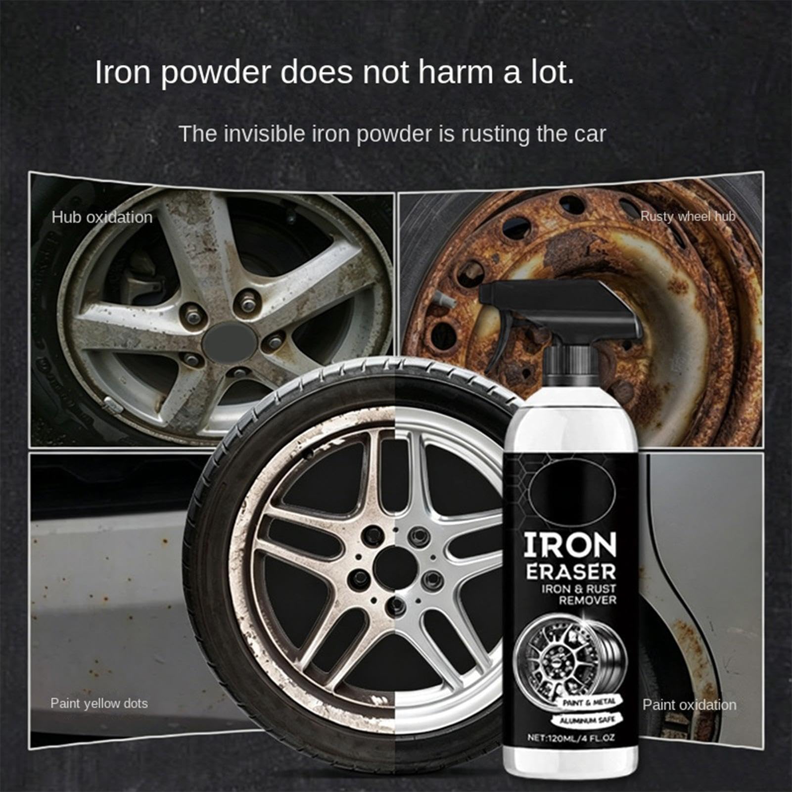 Generico Rimuovi Ruggine per Auto - 120ml Pulizia Profonda Multifunzione,Smacchiatore Portatile per Ruggine - per Vernice Auto Cerchi Moto SUV Berlina Camper Barca Utensili Catene Freni