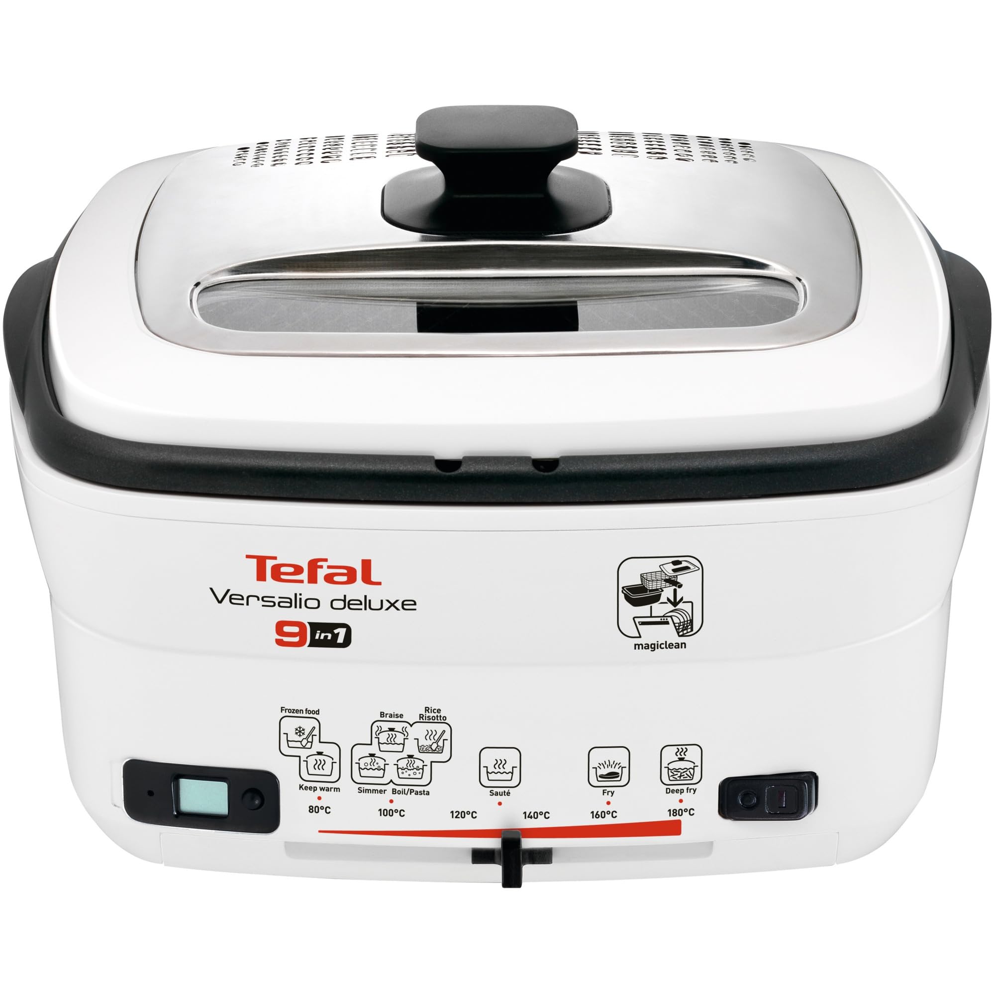 TEFAL FR4950 Multicooker VERSALIO 9 w 1, pokrywa do gotowania z okienkiem, powłoka nieprzywierająca, wskaźnik poziomu oleju, wyjmowany timer, biały