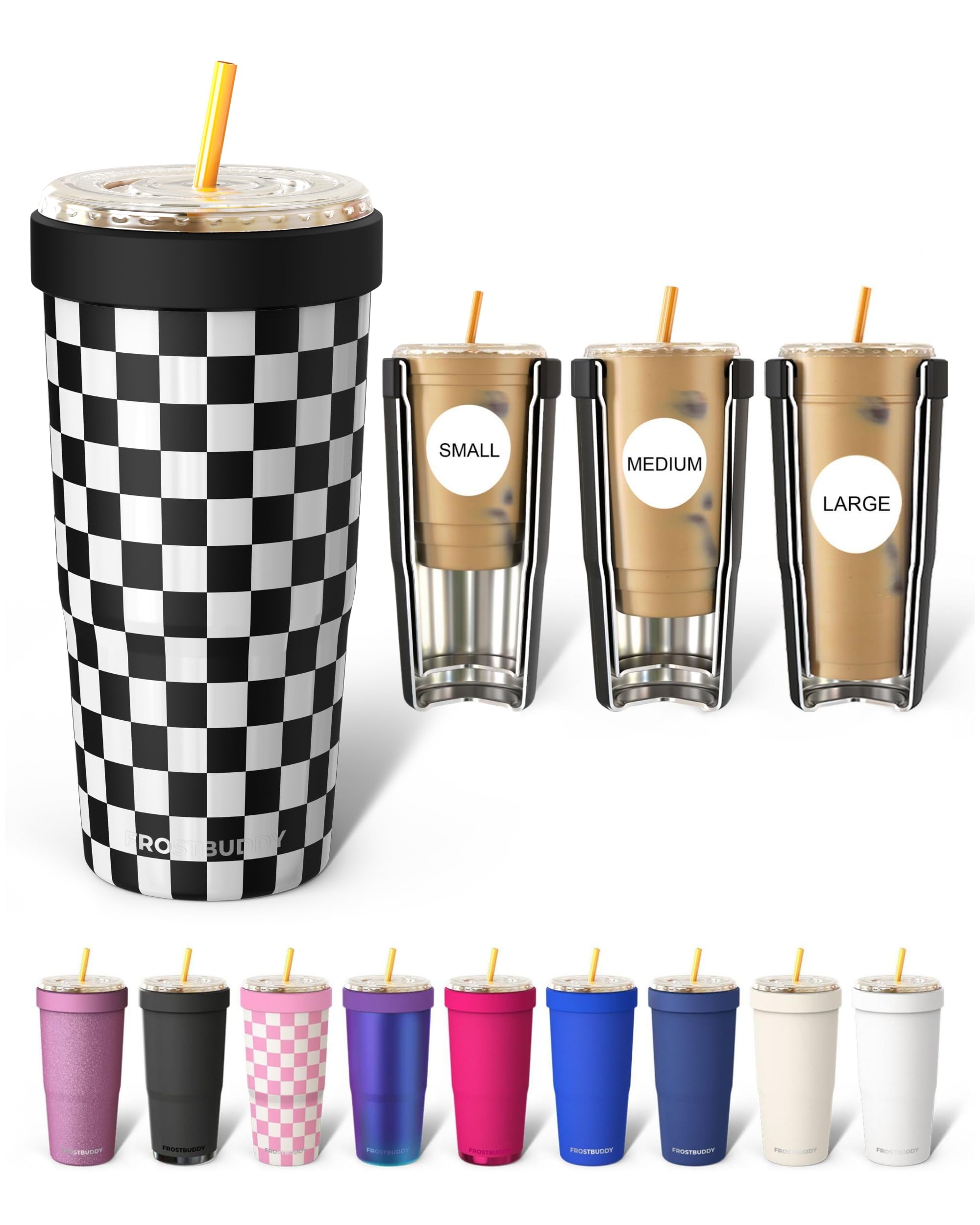 Frost Buddy Togo Buddy 30 oz Stainless Steel Vacuum Insulated Tumbler To Go Coffee Cup – Iced Coffee Cups, Iced Coffee Sleeve, Travel Mug, Thermal Cup for Hot & Cold Drinks, Dunkin Cup (B&W Checkered) — image 1