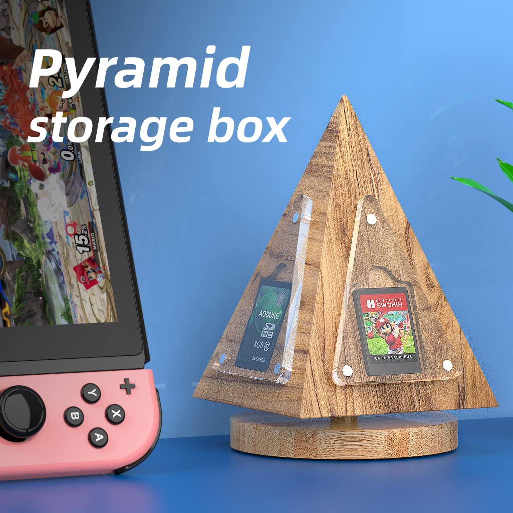 AODUKE Bamboo pyramid Switch cards storage magnetic sliding cover switch card holder Nintendo Switch case NS game card protective cover (4 slot Pyramid)