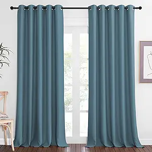 NICETOWN Patio Blackout Curtain Panels - Extra Wide Sliding Door Thermal Insulated Drape, Privacy Room Divider Curtain for Bedroom Office (Smoky Blue, 66 x 118 Inch Long)