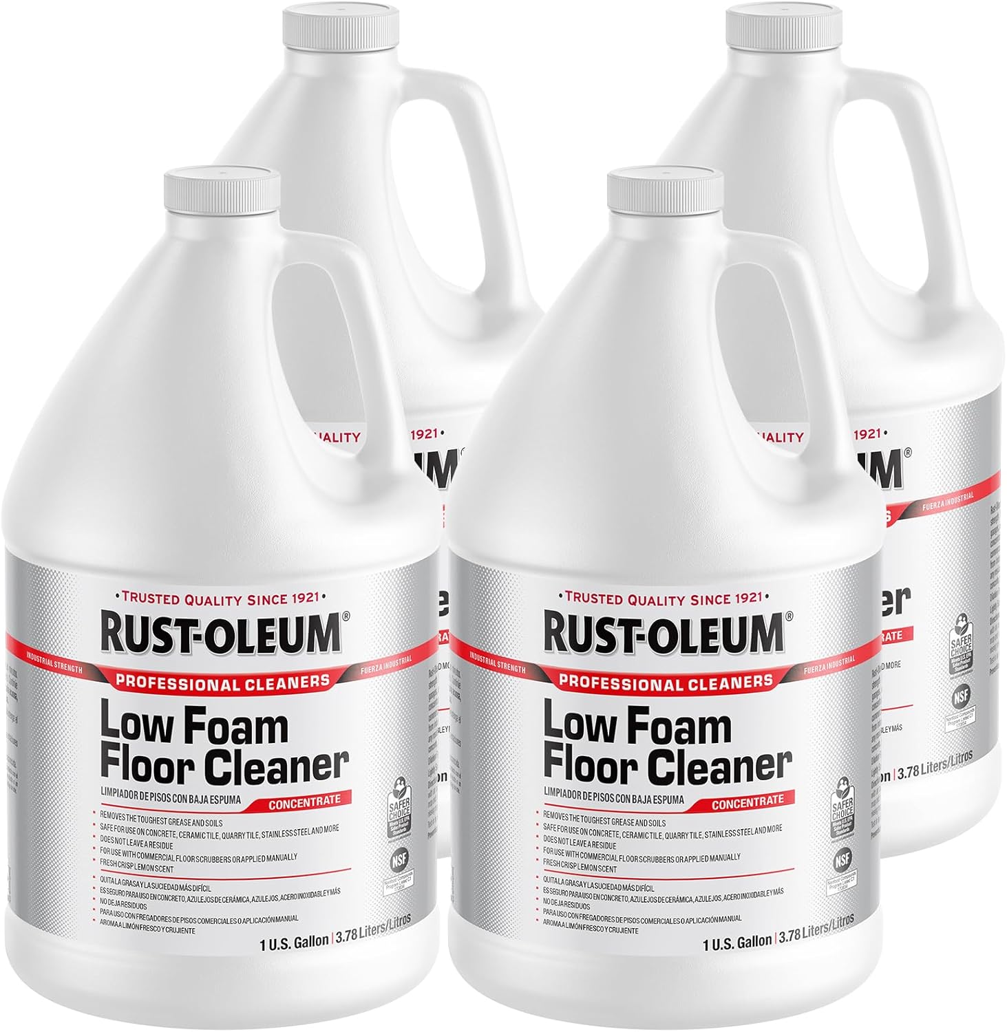 Rust-Oleum Professional Cleaners Low Foam Floor Cleaner | 1 Gallon (128 oz) | Professional Strength Concentrate | Lemon Scent | 4 Pack
