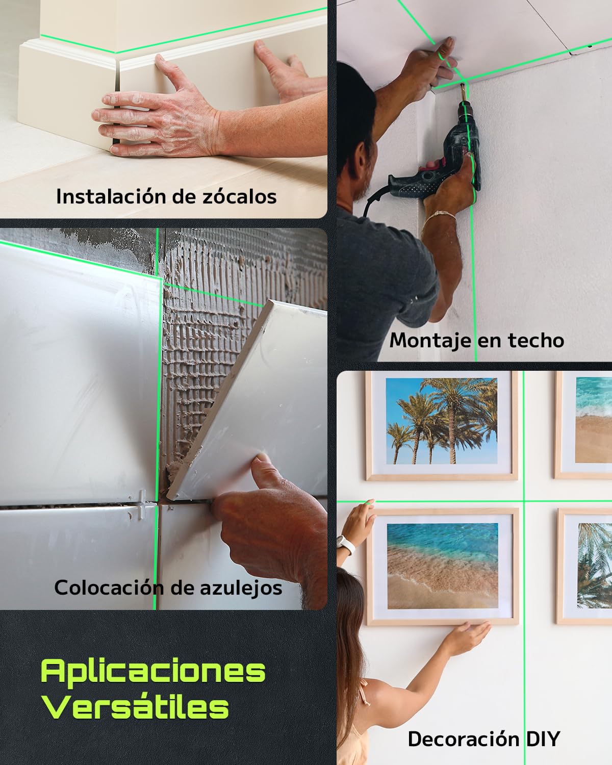 Nivel Láser Autonivelante LasGoo 4x360°, 16 Líneas Verdes en Cruz, para Proyectos de Construcción y Decoración del Hogar, con 2 Baterías Recargables de Iones de Litio y Soporte Magnético, Modelo LG4Ds