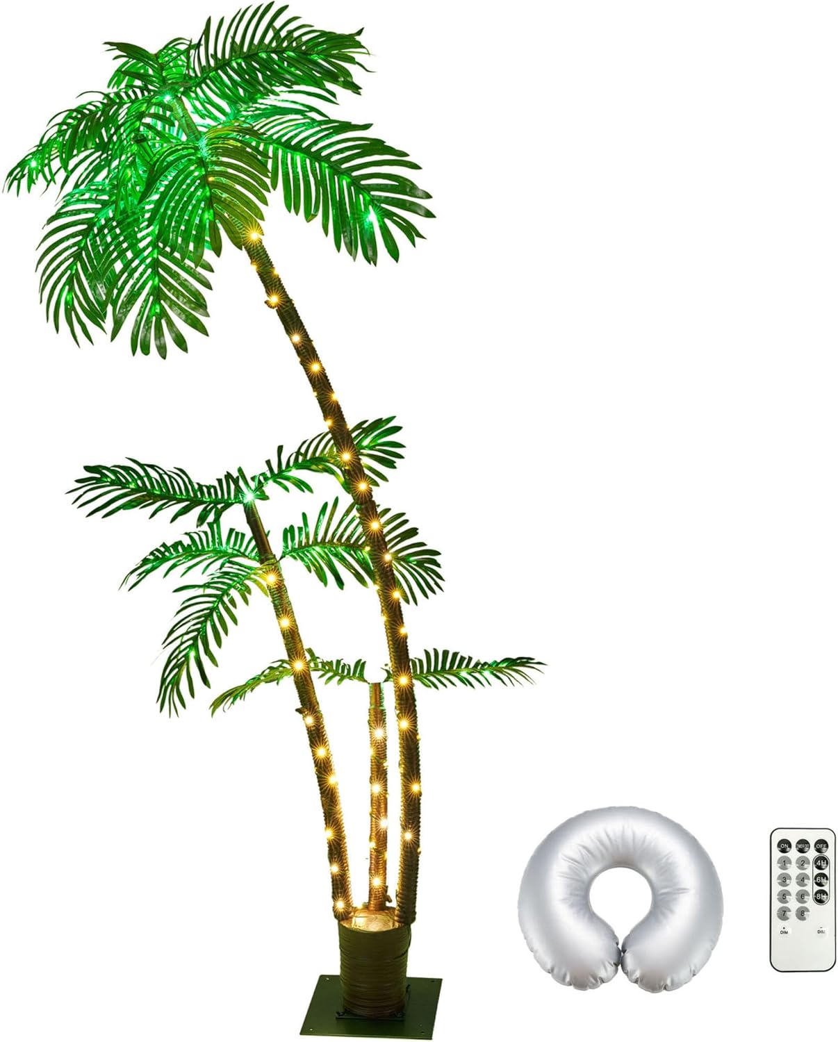 Spurgehom 6FT Lighted Palm Trees Outdoor Artificial Palm Trees for Decorations Decor, LED Artificial Fake Trees Lights for Outside Patio Tiki Bar Tropical Party Backyard Poolside