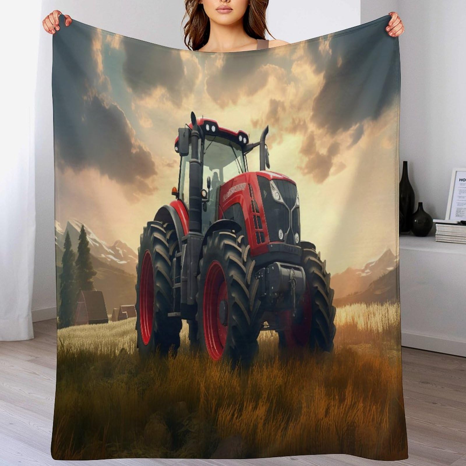 Manta de franela para tractor que elimina el frío en el sofá del salón