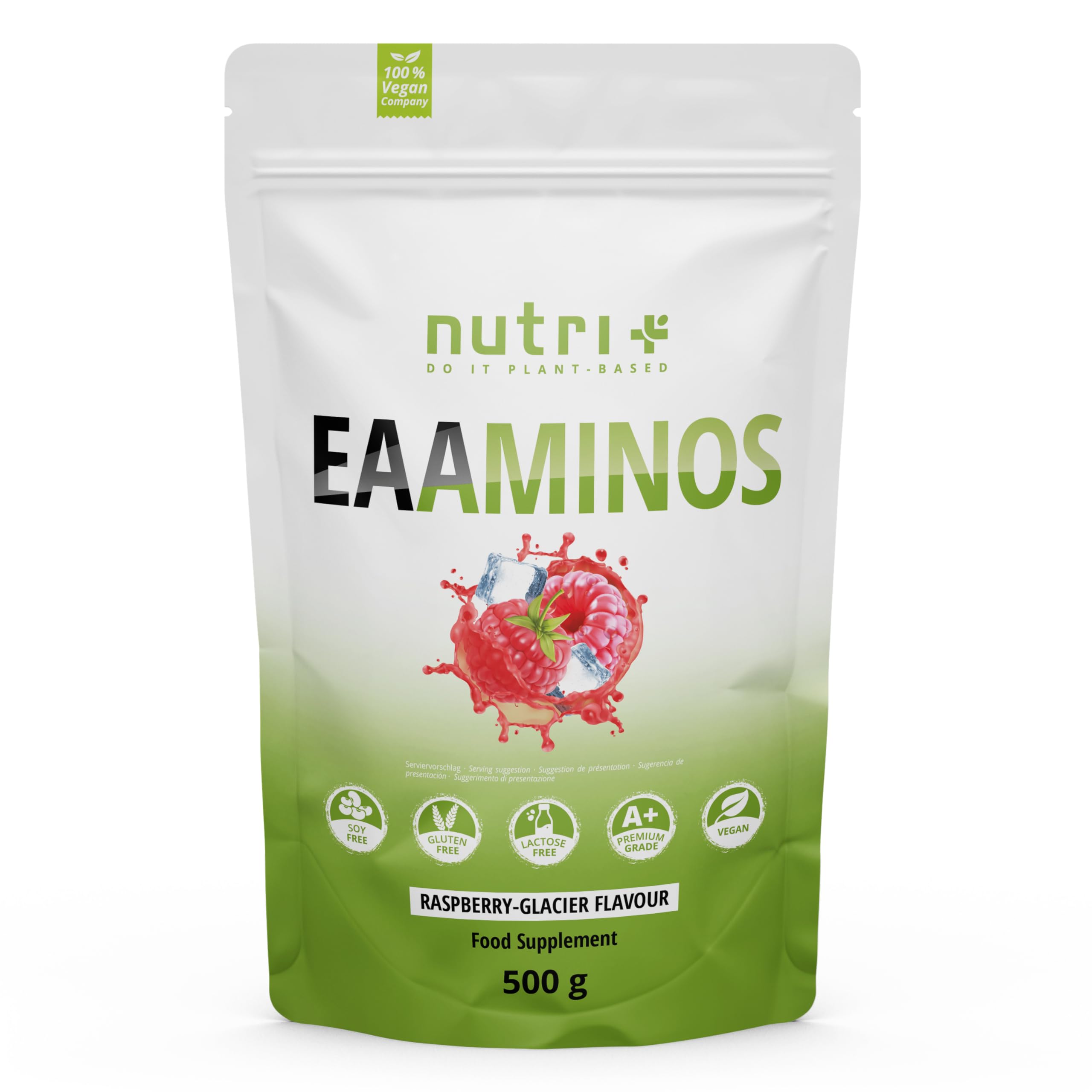 Nutri + EAA Vegan Himbeere Eisbonbon – Hochdosiertes EAA-Pulver (500 g) mit Raspberry Glacier Geschmack