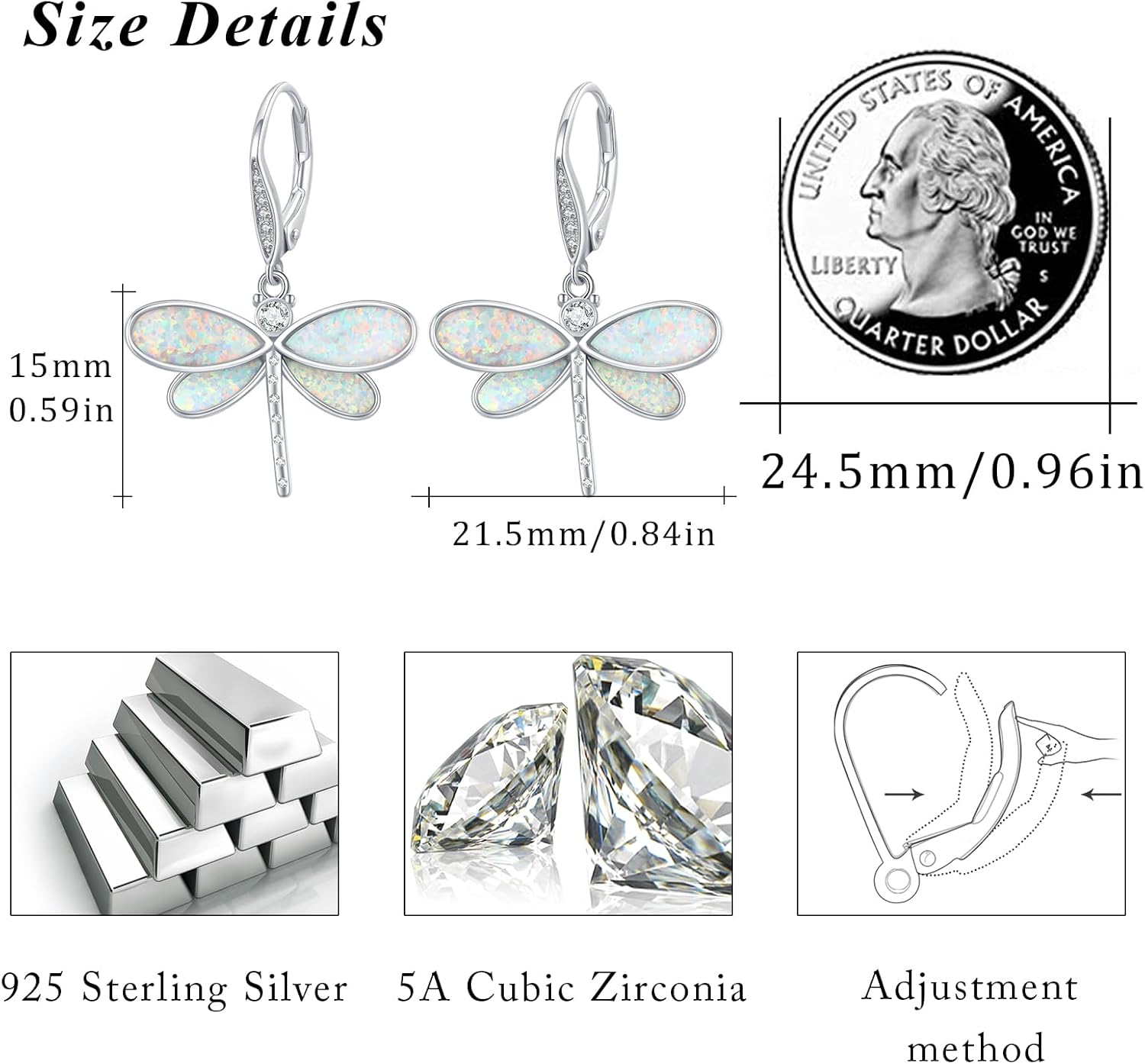 CUOKA MIRACLE Dragonfly Earrings 925 Sterling Silver Hoop Dragonfly Earrings Dangle Drop Opal Earring Dragonflies Jewelry Gifts for Women Wife - Image 3