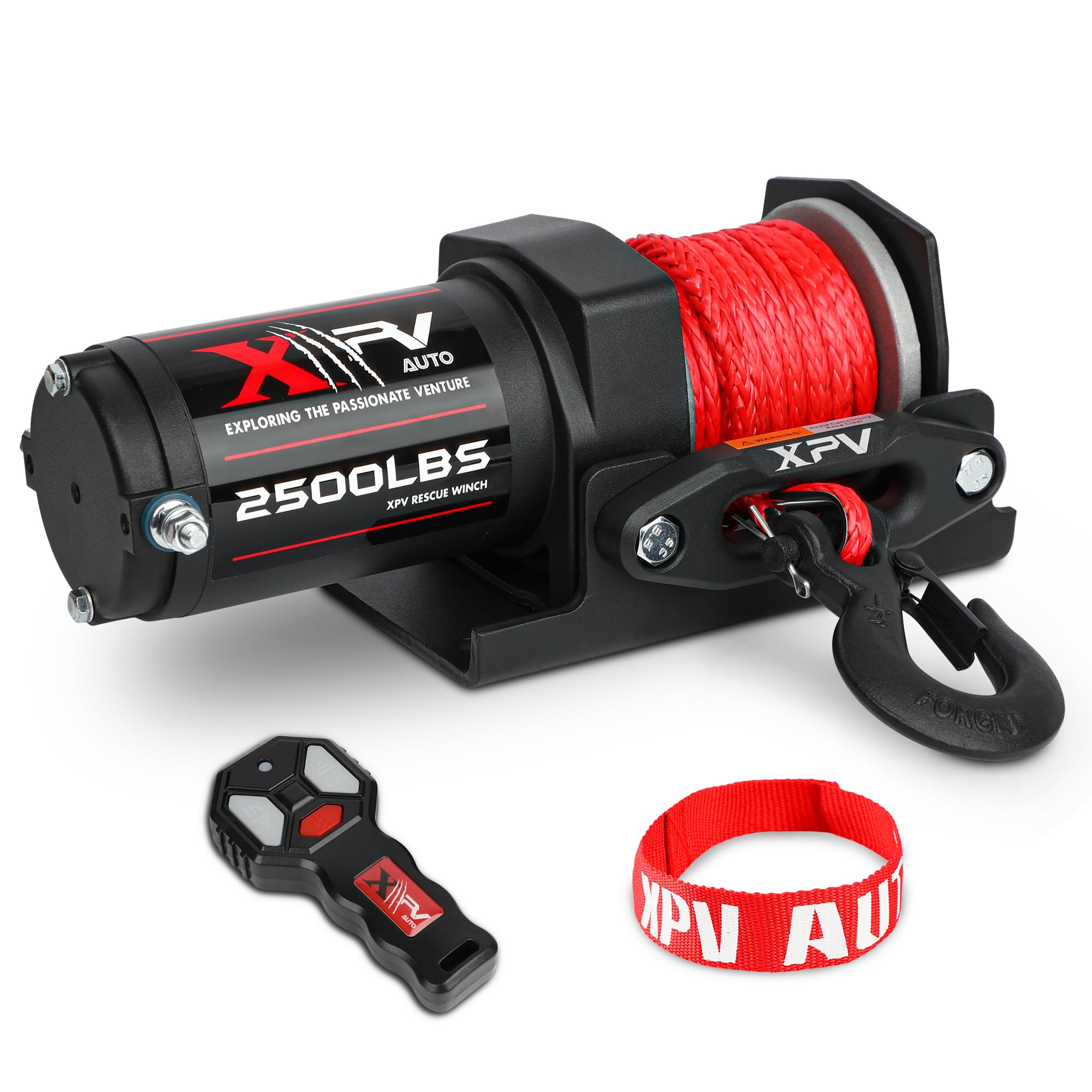 XPV AUTO 2500lbs Synthetic Winch with Remote Control &amp; Mounting Plate ATV UTV Towing Trailer Winch Off-Road