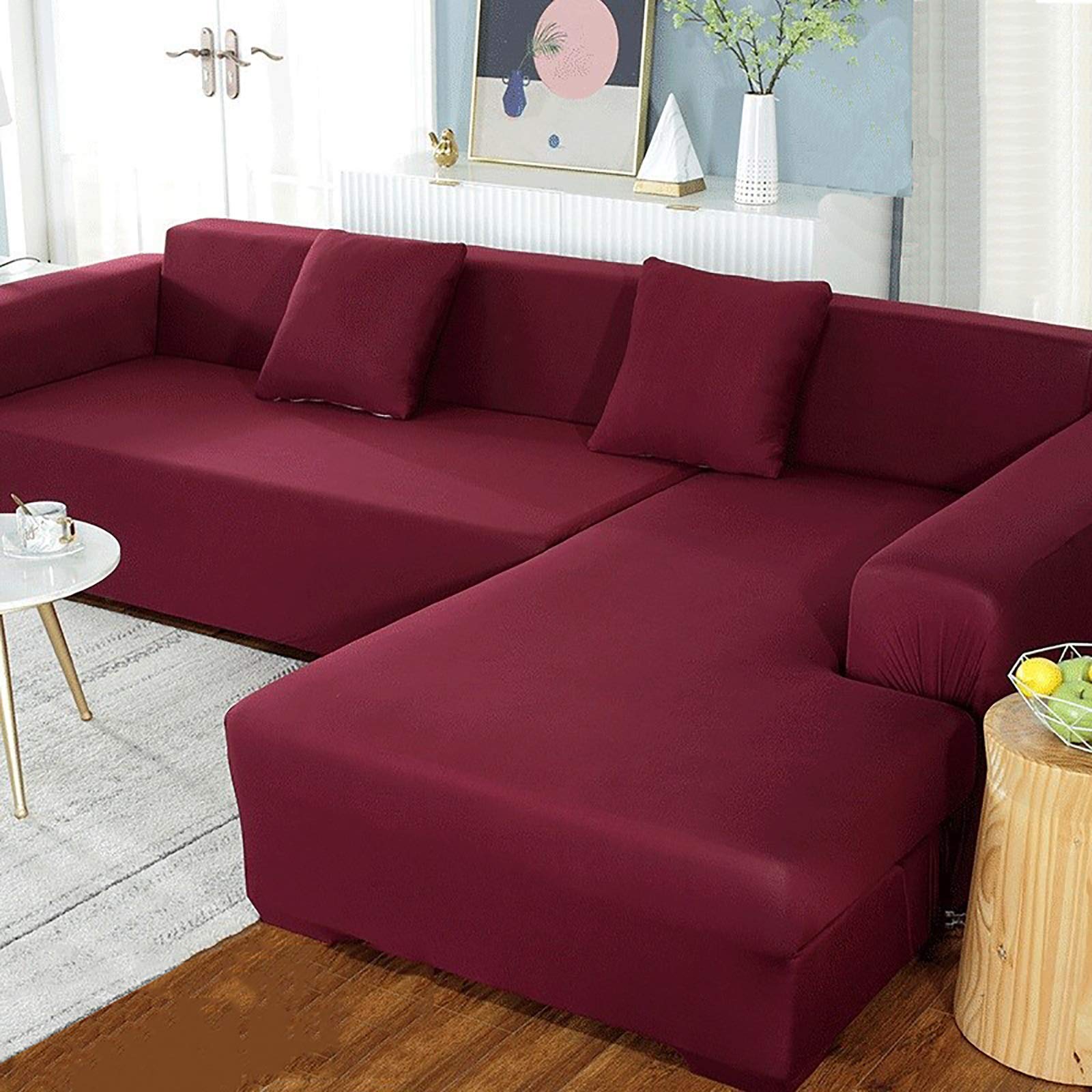 Housse de canapé d'angle extensible élastique 4 places grande taille couleur D