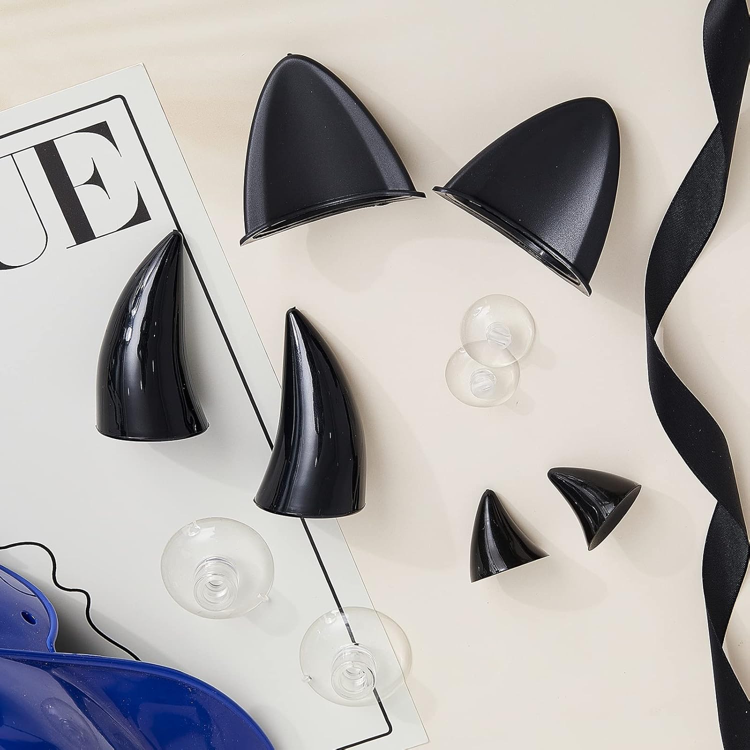 6 Pcs Helmet Cat Ears Large Plastic Devil Horns Ski Helmet Ears Small Stick on Devil Horns with Viscose Suction Cup for Women Men Bike Ski Motorcycle Snowboard Helmet (Black) : Sports & Outdoors