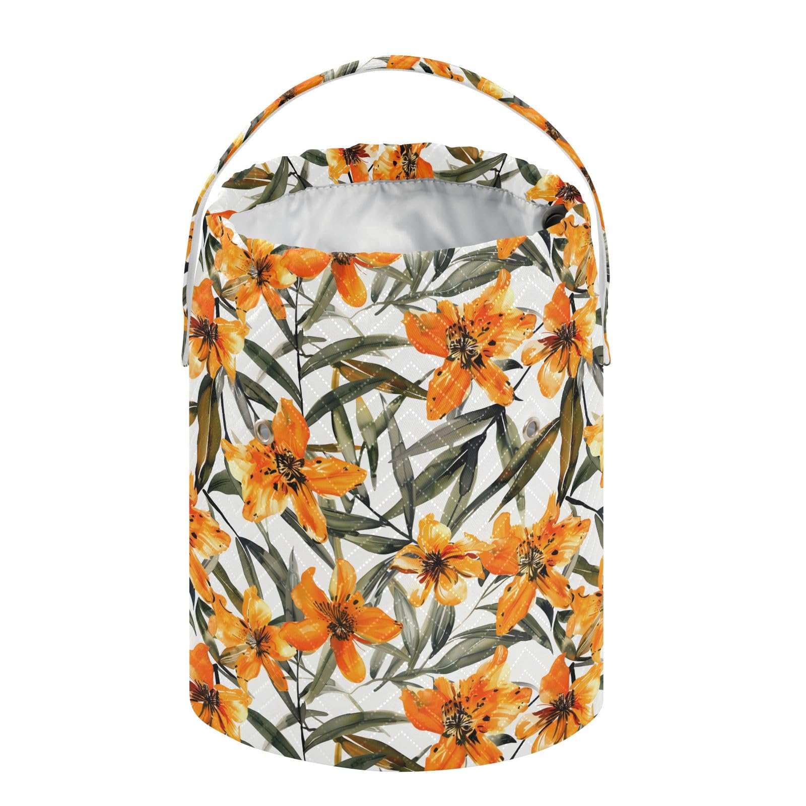 Yarn Storage Bag Small Crochet Bag Knitting Bag Organizer Orange Floral Flowers Yarn Bags for Crocheting Basket