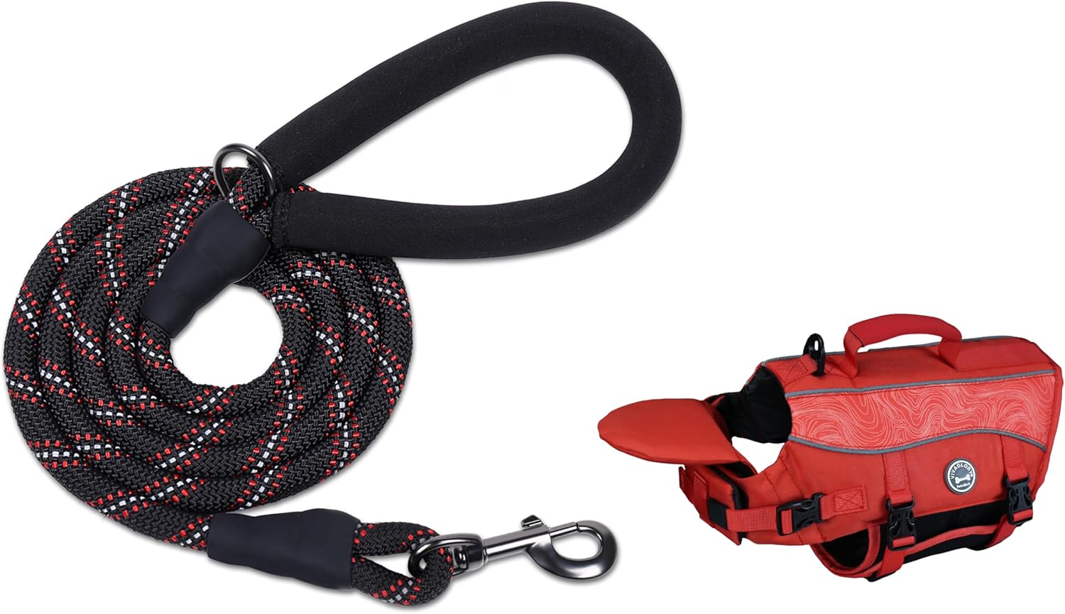 VIVAGLORY + Strong Rope Dog Leash + Front Float Dog Life Vest, Durable Reflective Walking Training Leash Swimming Vest with Chin Float & Handle