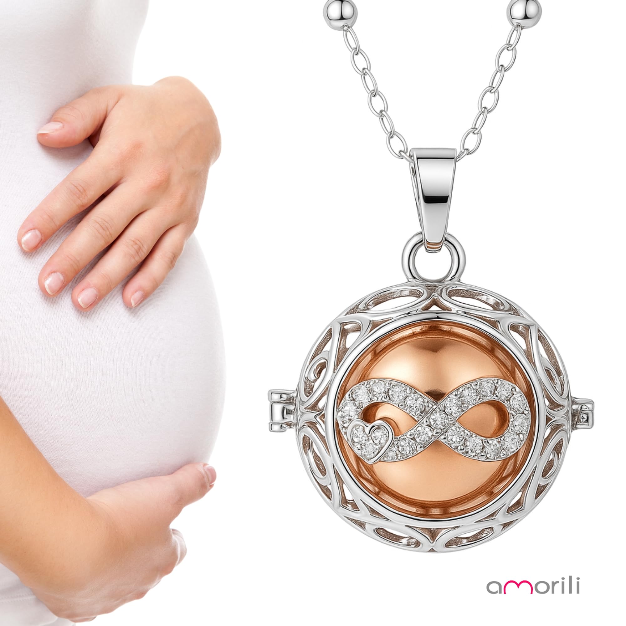 Collana Chiama Angeli Donna Gravidanza – Campanellino Infinito con Ciondolo Bola, Idea Regalo Premaman per Future Mamme