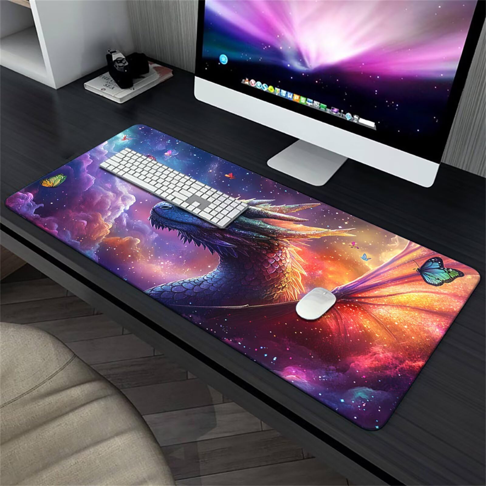 Grand Tapis de Souris de Jeu 1200x600x3 mm – Tapis de Bureau Antidérapant avec Bords Cousus, Haute Précision pour Ordinateur, PC et Gamer (Animaux Dragon)