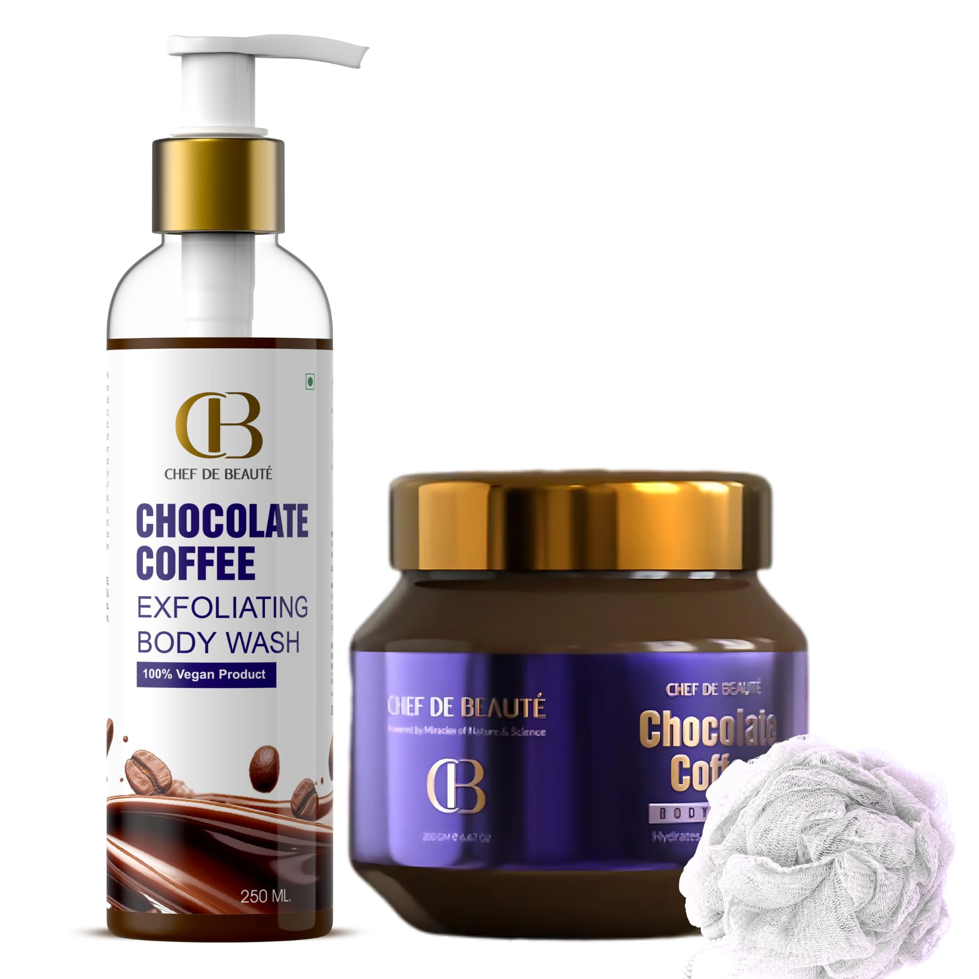 CDB's Moisturizing Coffee Body Scrub & Body Wash Set with Loofah – Chocolate Infused | Energizing, Exfoliating & Nourishing for Tan Removal, Cellulite Reduction & Smooth Skin (Pack of 2)-image-31