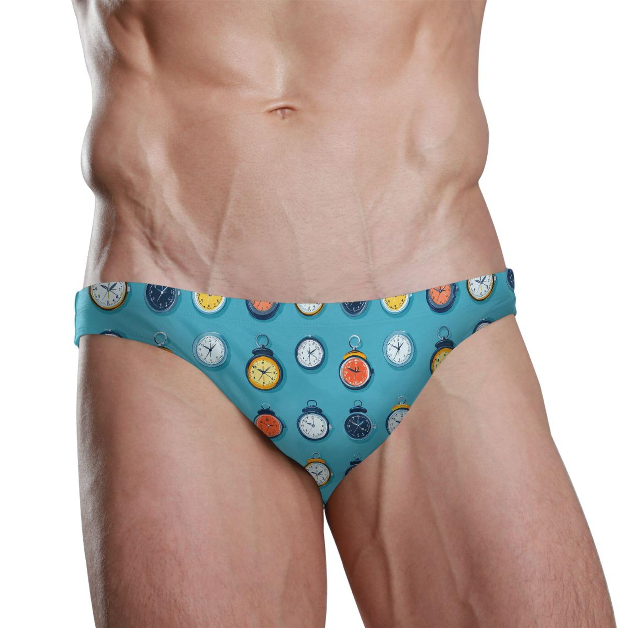 Cute Clock Swim Briefs for Men Swimsuit Bikini Swimwear S B0404927