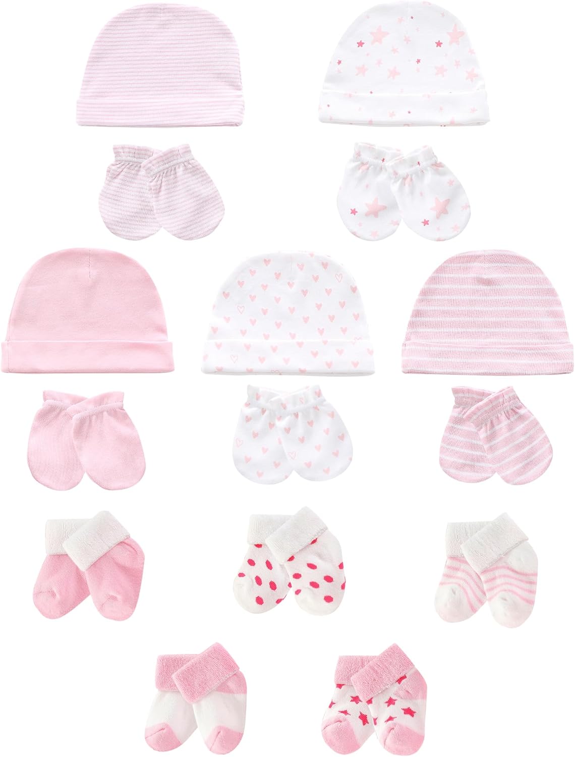 Baby Hats Mittens and Socks Set Soft Cotton Newborn Hat Glove for Boys Girls 0-6 Month