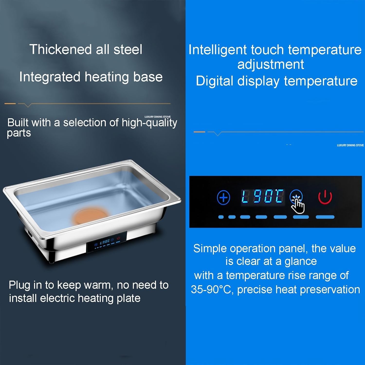Scaldavivande Elettrico A Buffet con Display Digitale della Temperatura, Scaldavivande in Acciaio Inox per Eventi di Catering E Feste.,1/2pan-10pcs