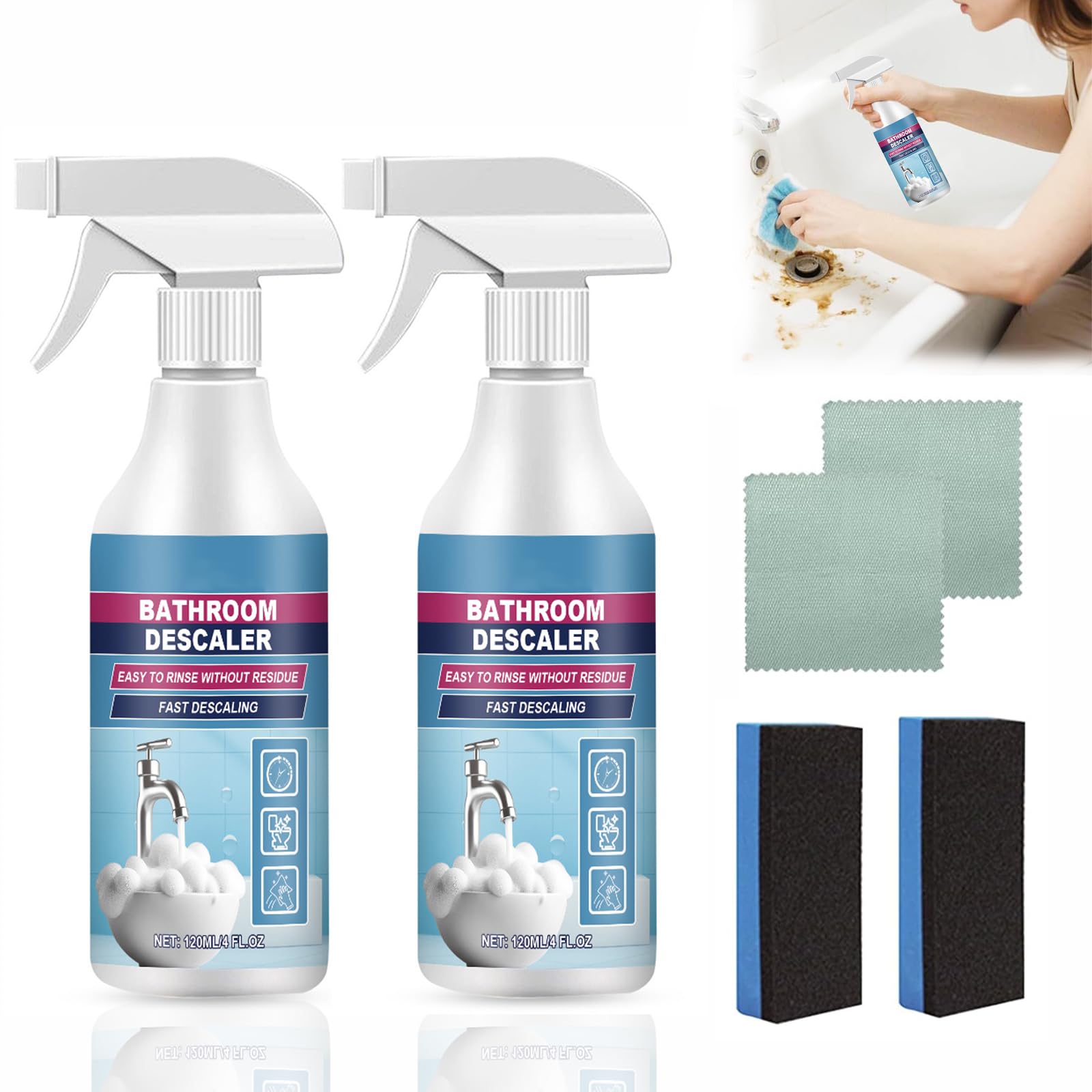 2pcs 120ml Bathroom Descaler Foam Cleaner Spray 2026 Upgrade Bathroom Foam Cleaner Spray Multipurpose Stubborn Stains Cleaner for