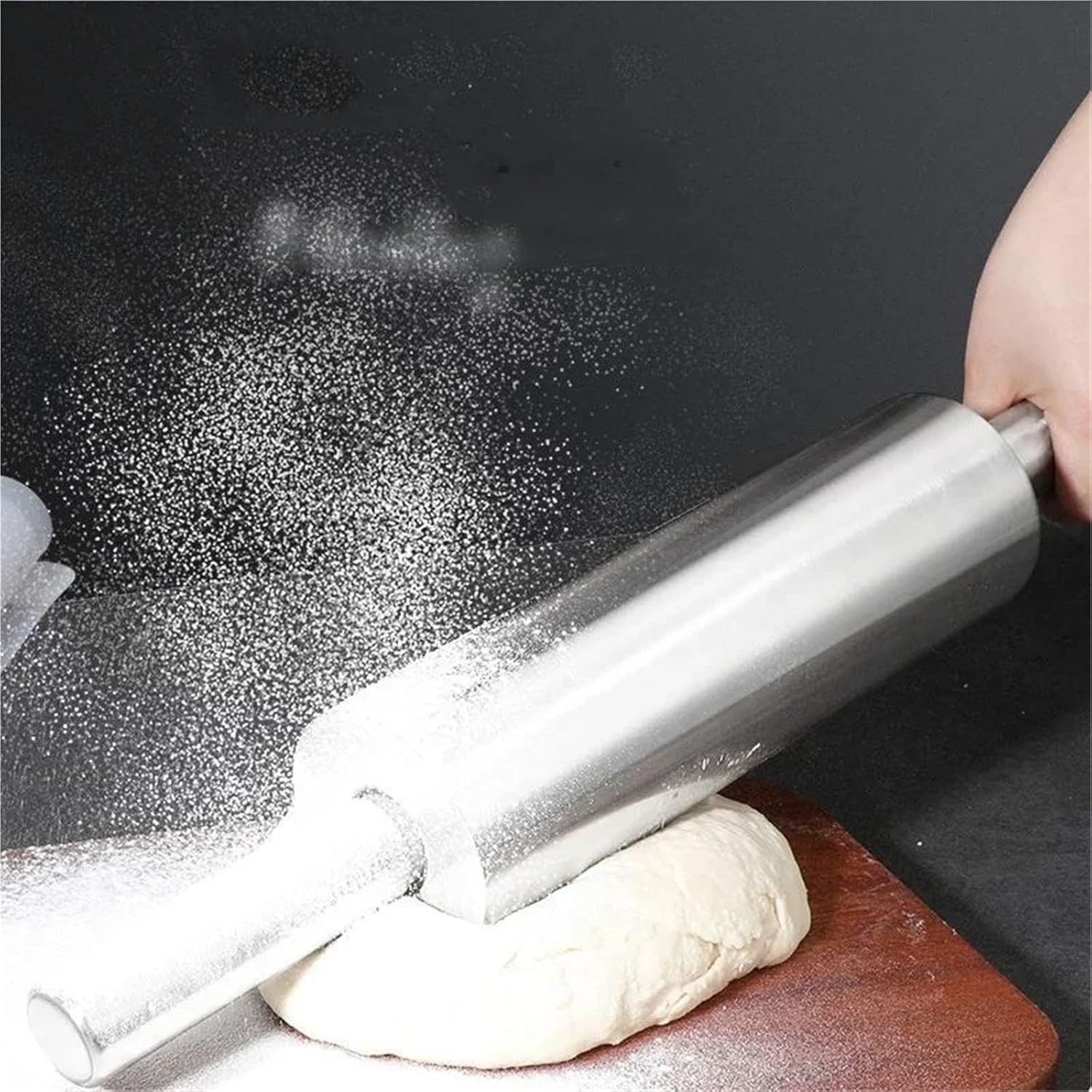 2pcs Stainless Steel Rolling Pin For Non-stick Dough Flour Stick Kitchen Cooking Baking Tools Accessories Roller With Handle for Baking, Fondant(38.3cm)
