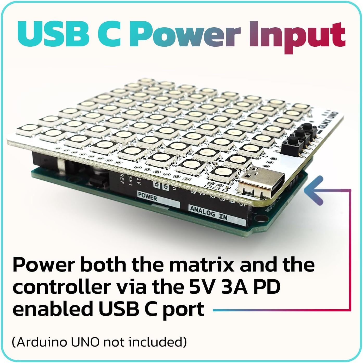 amomii USB C WS2812B Matrix Shield for Arduino UNO - 8x8 Individually Addressable RGB LEDs, Built-in Buttons| DIY Electronics STEM Project Gift for Adults and Teens - 3D Print Accessories