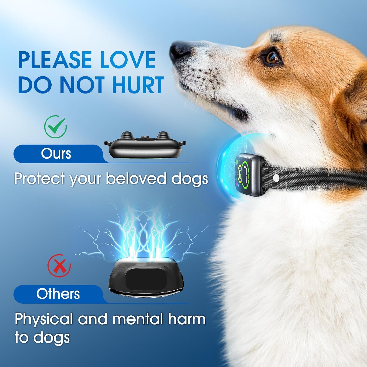 Collare Antiabbaio per Cani, Collare Intelligente con 7 Livelli di Sensibilità, Vibrazione e Suono, Adatto a Cani di Piccola, Media e Grande Taglia.