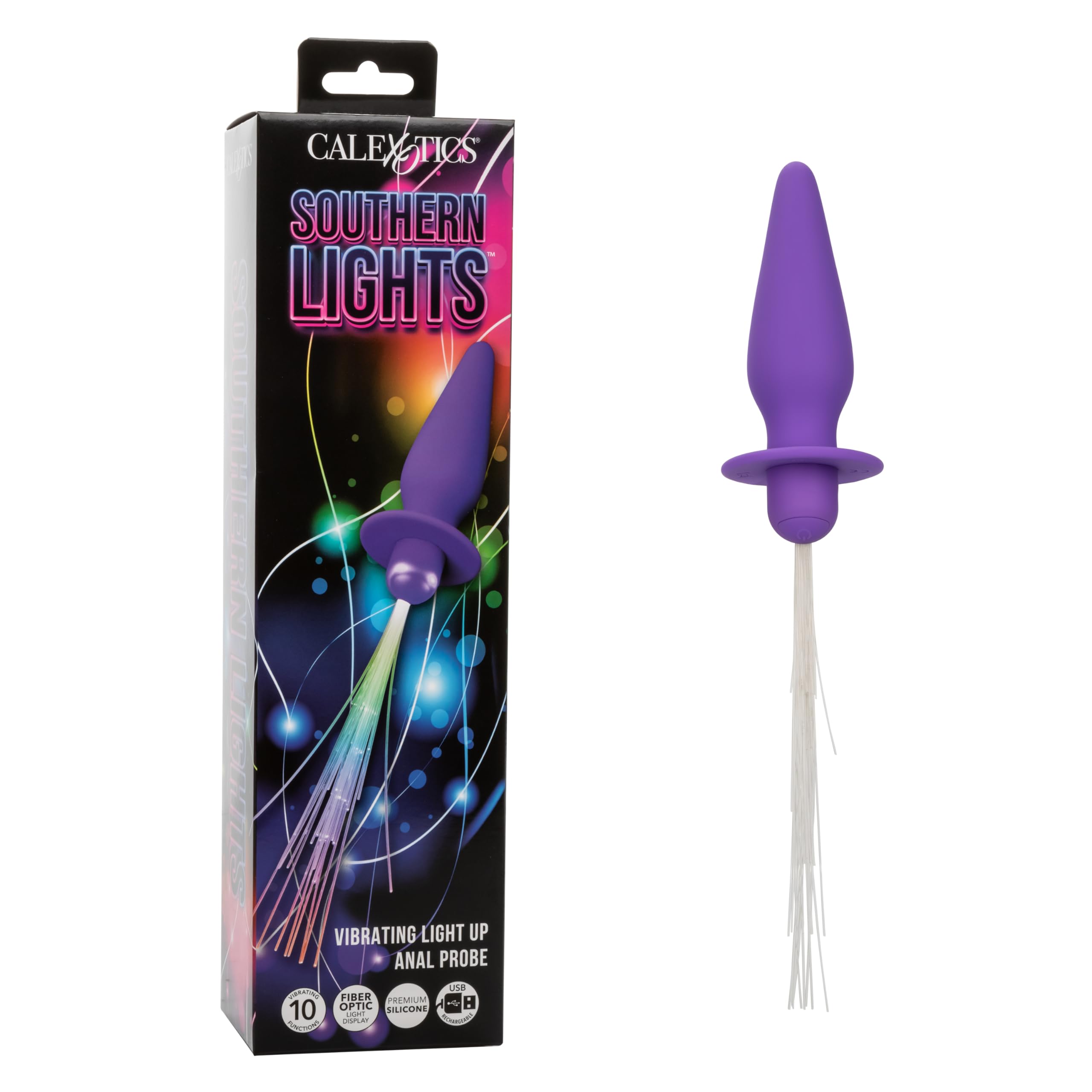 Amazon.com: CalExotics Southern Lights Vibrating Light Up Butt Plug Anal  Vibrator Probe, Tapper Designed with Shimmering Lights and Flanged Base  Purple