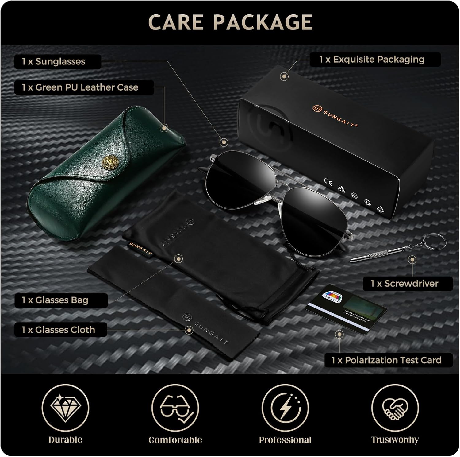 SUNGAIT Carbon Fiber Sunglasses for Men Polarized Aviator Ultralight Sun Glasses UV400 Protection - Image 7