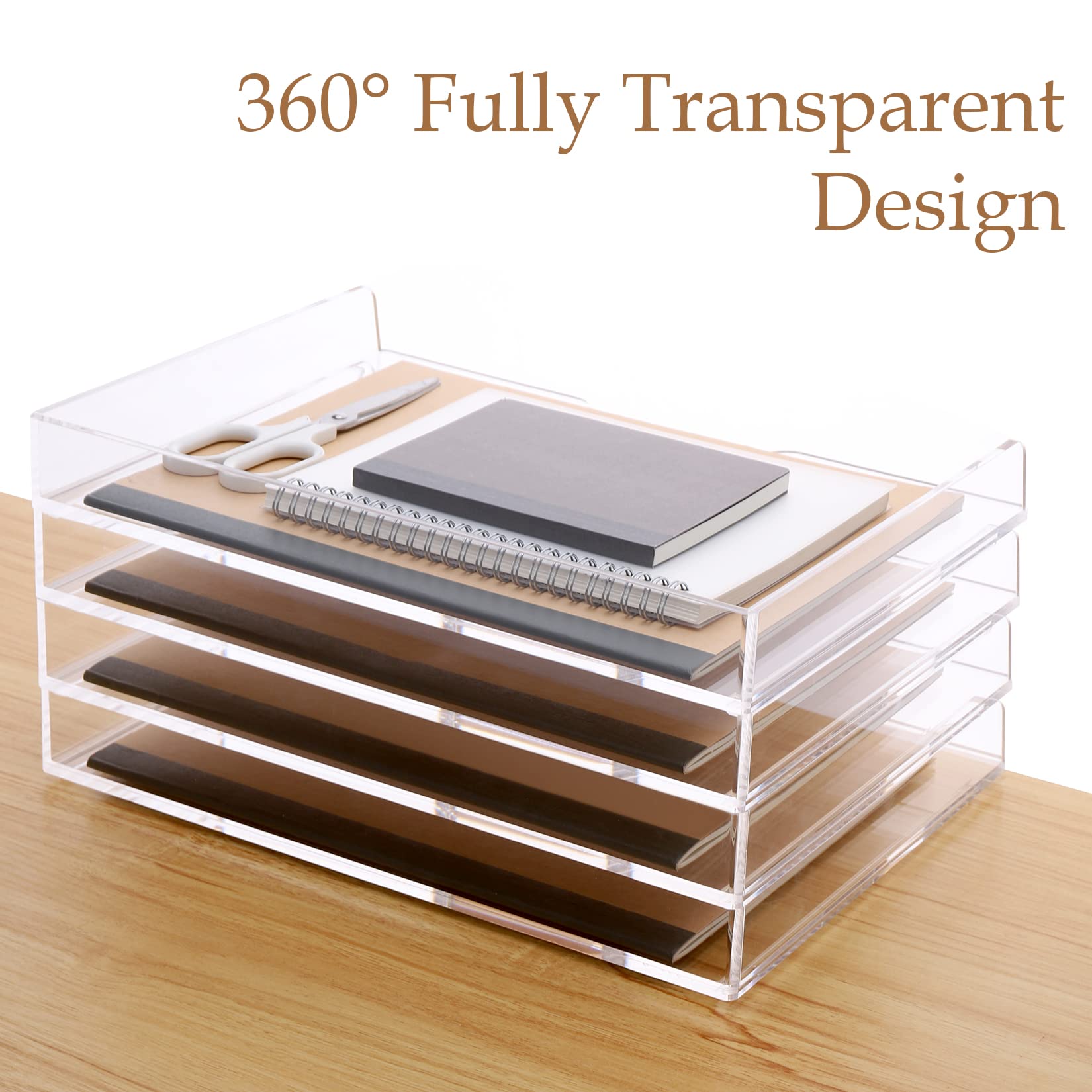 Sanrui - Bandeja apilable para papel, organizador de archivos y papel en acrílico para escritorio, organizador transparente para la mesa de la oficina, el hogar o la escuela, 2 niveles