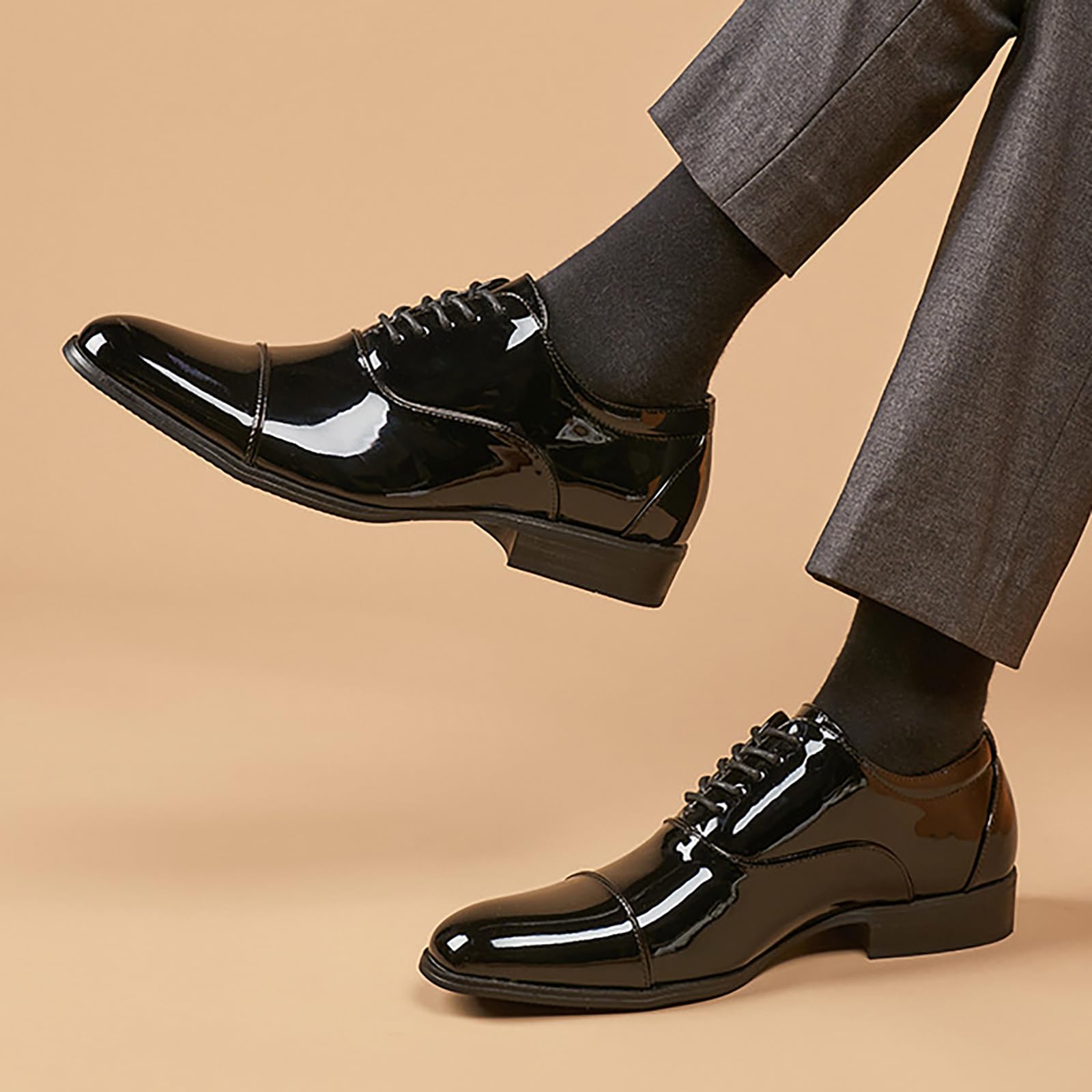 Chaussures habillées à Lacets en Cuir Verni pour Hommes, Chaussures de Travail d'affaires, de Bureau, Oxfords, Derbys de Bal de Mariage pour marié,Noir,44