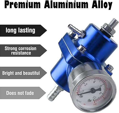 Miniatura 27 de BARTOO Kit universal de regulador de presión de combustible ajustable, regulador de combustible de aluminio, regulador de presión de inyección