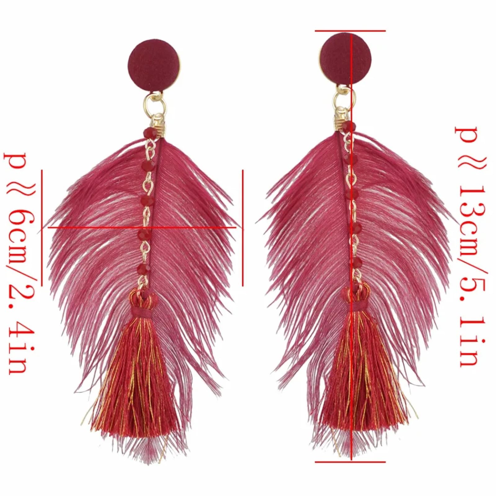 Pendientes de Plumas para Mujeres - Pendientes colgados de Plumas para Mujeres Boho Hilo de Seda Long y aretes de abatimiento ui