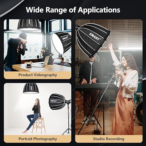 Miniatura 2 de EMART Caja de luz parabólica de 26 pulgadas26.0 in con difusoresrejilla de panalbolsa, montaje rápido Bowens Softbox compatible con cúpula de luz