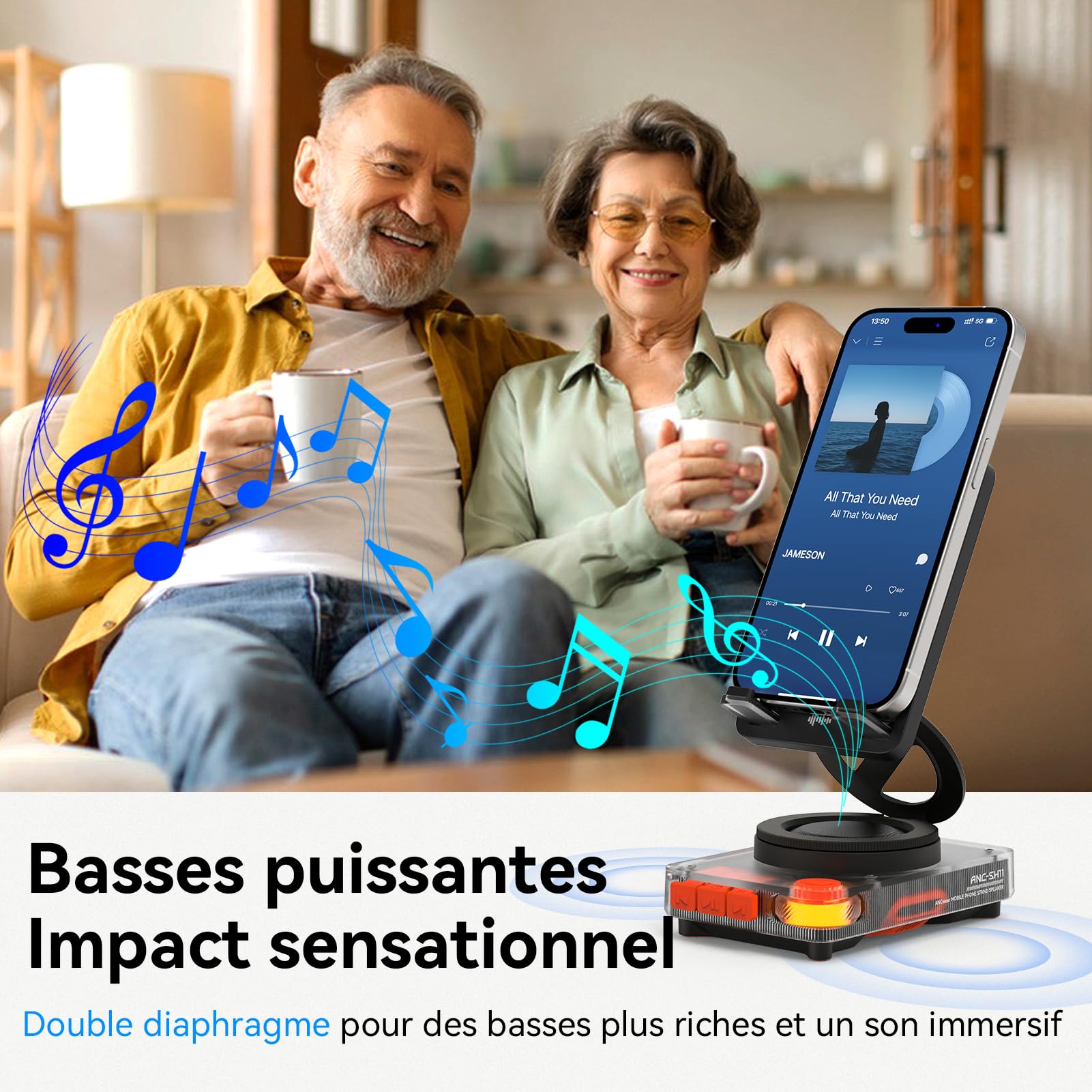 ANCwear Enceinte Bluetooth 5.4 avec Support Téléphone, 5 W, Carte TF
