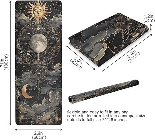 Miniatura 2 de Tapete de yoga con patrón astrológico, 71 x 26 pulgadas, antideslizante, plegable, para viajes, gimnasio, pilates, con bolsa de almacenamiento para