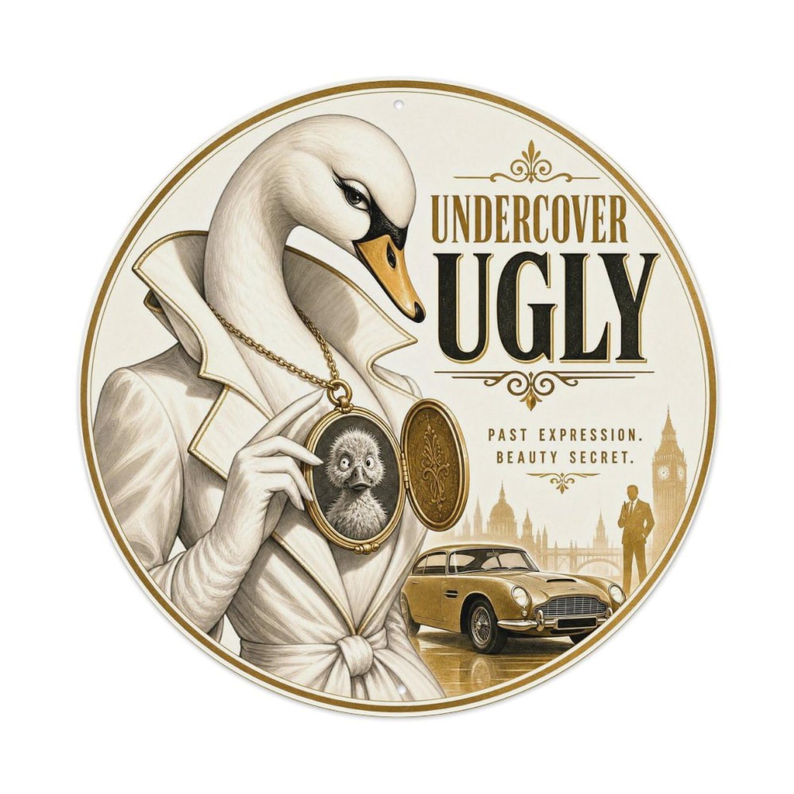 Comic Swan Water Bird Vintage Bold Classic Feather Metal Tin Sign