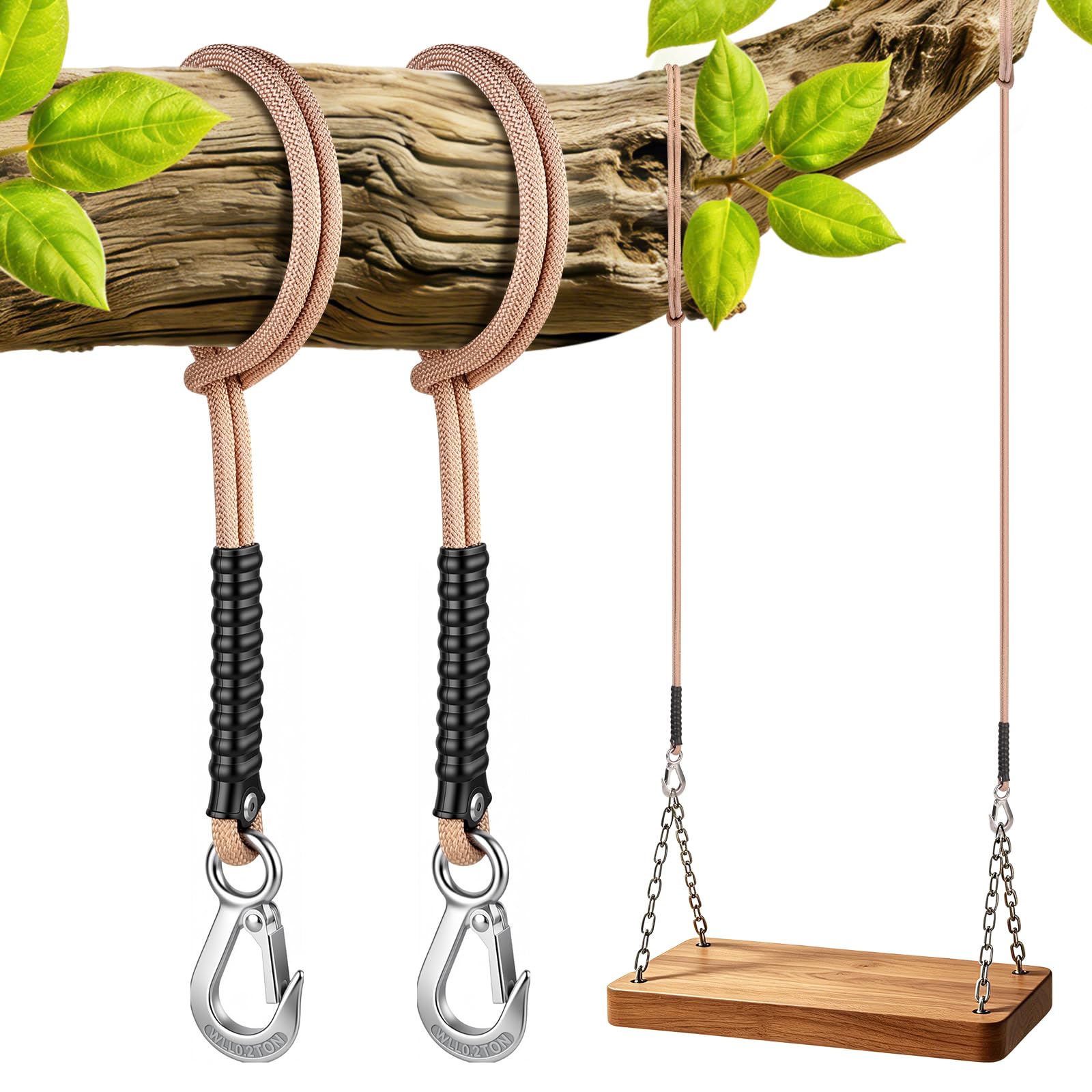 Schaukel Befestigung Seil 60cm,2er Hängematte Aufhängung Seil,Baum Hängesessel Balkenbefestigung mit Edelstahl Haken für Indoor Outdoor Baumschaukel Hängematte Hängesessel Nestschaukel Yoga, Natural