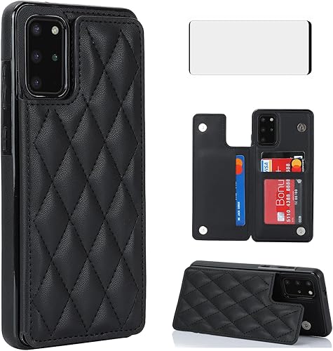 Asuwish Funda de teléfono para Samsung Galaxy S20 Plus S20+ 5G Funda tipo cartera con protector de pantalla y soporte de tarjeta RFID de cuero,