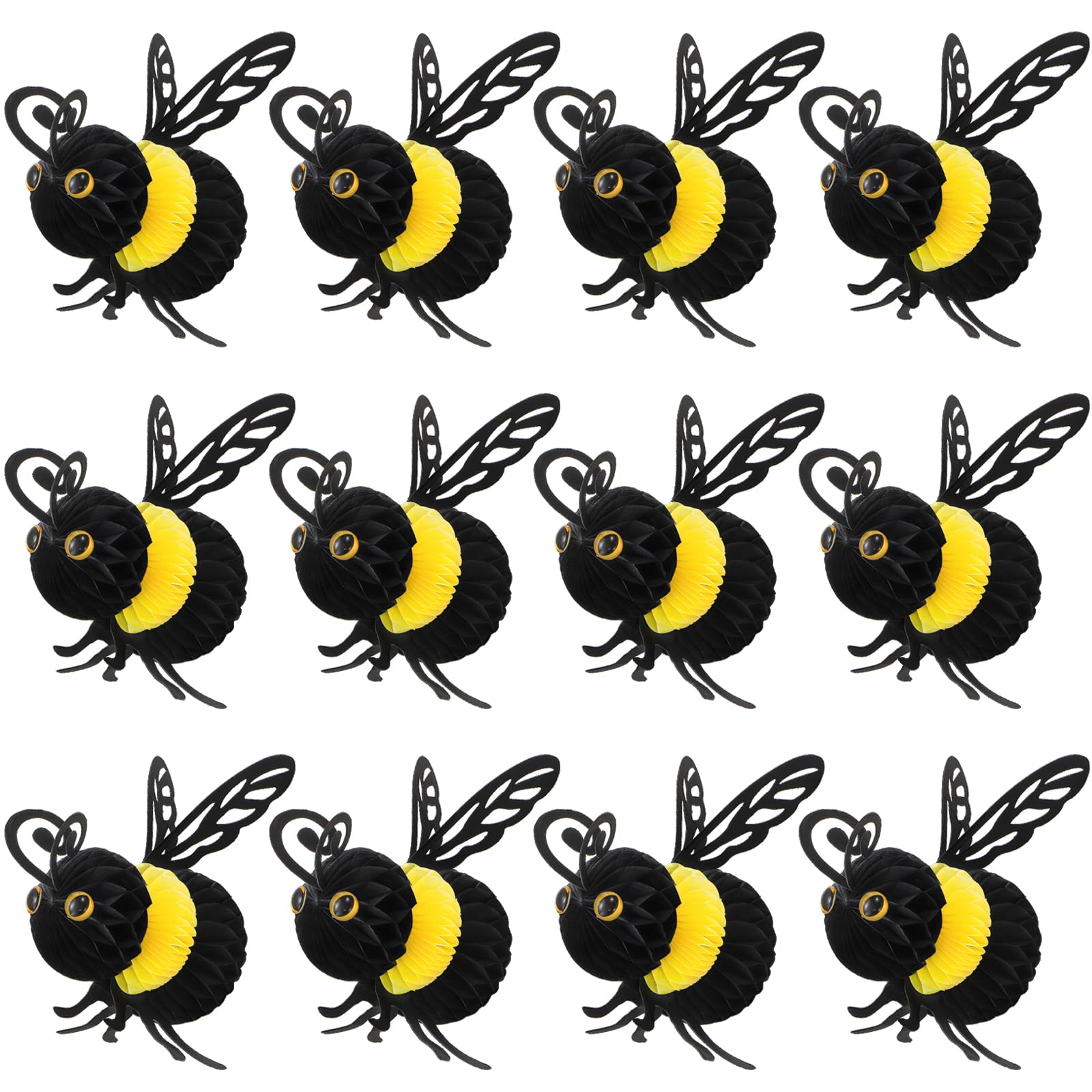 ZOOFOX 12 Pack Bee Party Centerpieces, Tissue Bee Honeycomb Hanging Decorations, Bee Themed Birthday Party Decor for Bee Day, Baby Shower, Gender Reveal Party Supplies, 8" x 10"