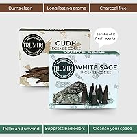 Vista 273 de TRUMIRI Incense Cones - Combo Pack of 20 Cone Incense - 10 Nag Champa + 10 Palo Santo - Insence Cones - Incense Cones Scented - Cone Incense Scents