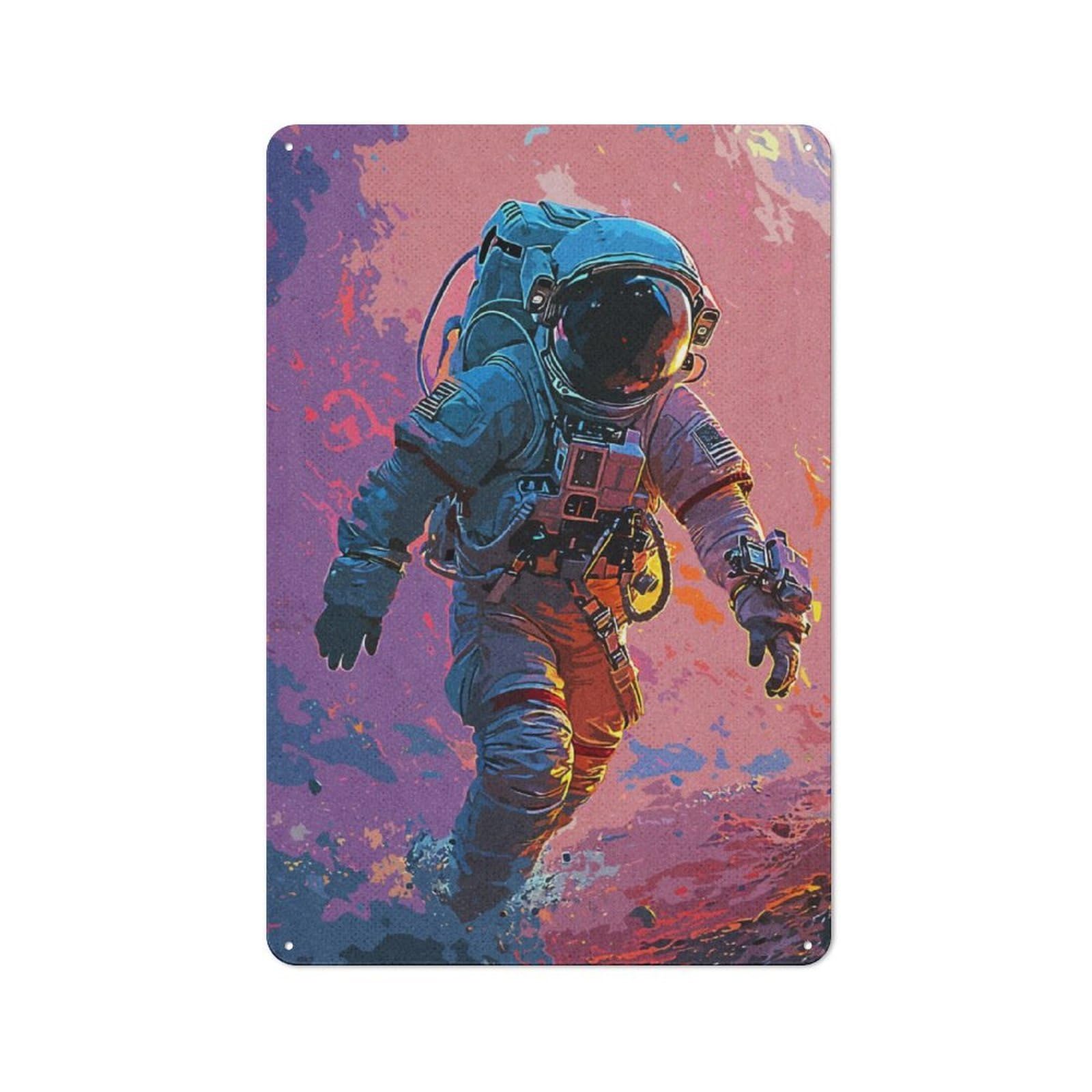 Junmoney Astronaut Paintings Vintage Vintage Metal Sign 30X20cm Featuring Restaurant Wall Art For Takeaway, Bar, Kitchen Or Counter Area