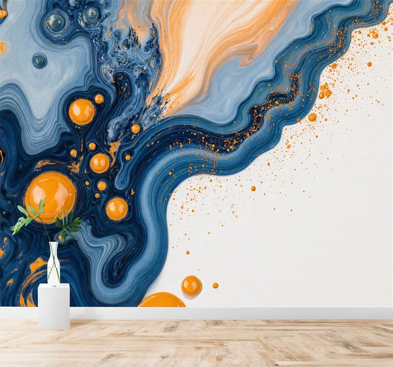 XLMING Blue Orange Swirls Bubbles Abstract Liquid Art 3D Wallpaper Silky Texture Home Study Office Grey Dining Room Sofa Bedroom Living Room TV Backdrop-250cm×170cm